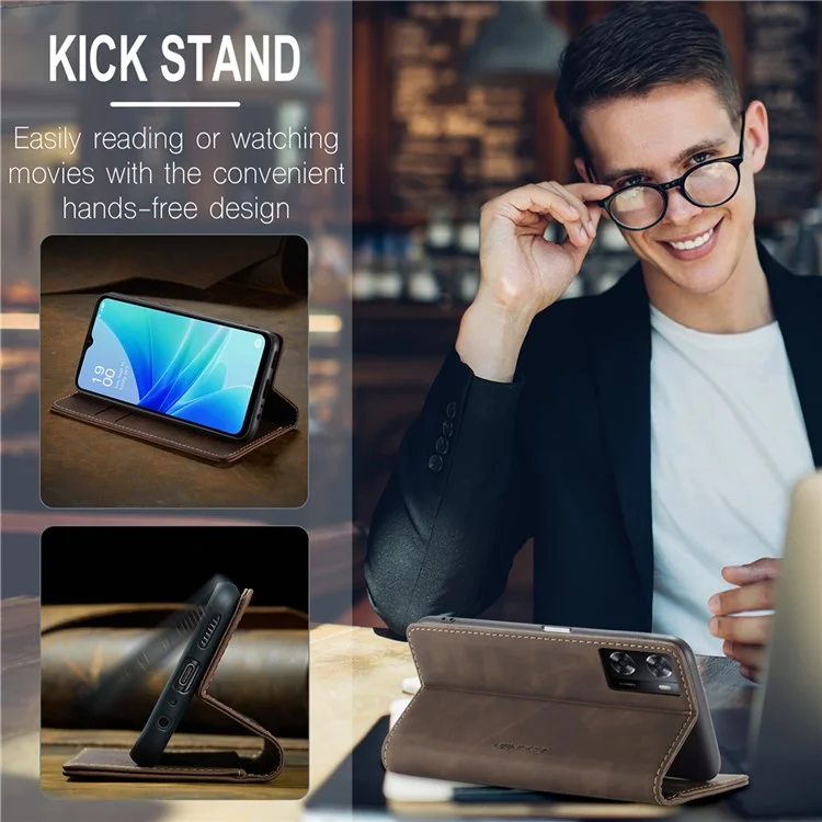 CASEME 013 Serie Funda de Piel para Oppo A57 4G / A57s 4G / A57e 4G / A77 4G / A77s 4G / OnePlus Nord N20 SE 4G Cartera Soporte Cubierta de Teléfono - Café