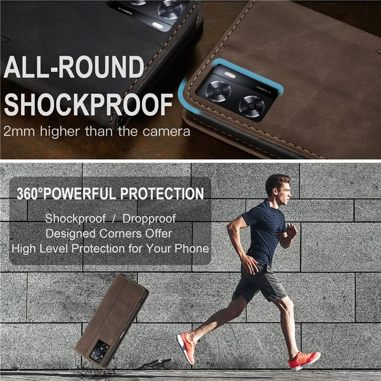 CASEME 013 Serie Funda de Piel para Oppo A57 4G / A57s 4G / A57e 4G / A77 4G / A77s 4G / OnePlus Nord N20 SE 4G Cartera Soporte Cubierta de Teléfono - Café
