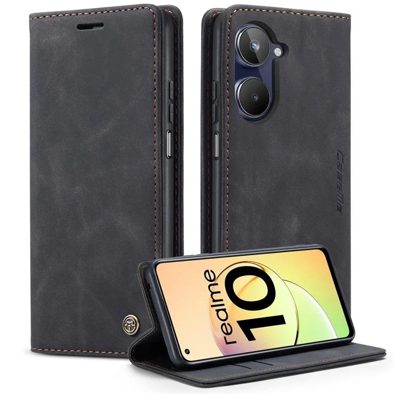 CASEME 013 Serie para Realme 10 4G Funda de billetera de piel sintética con soporte Flip Cell Phone Cover - Negro