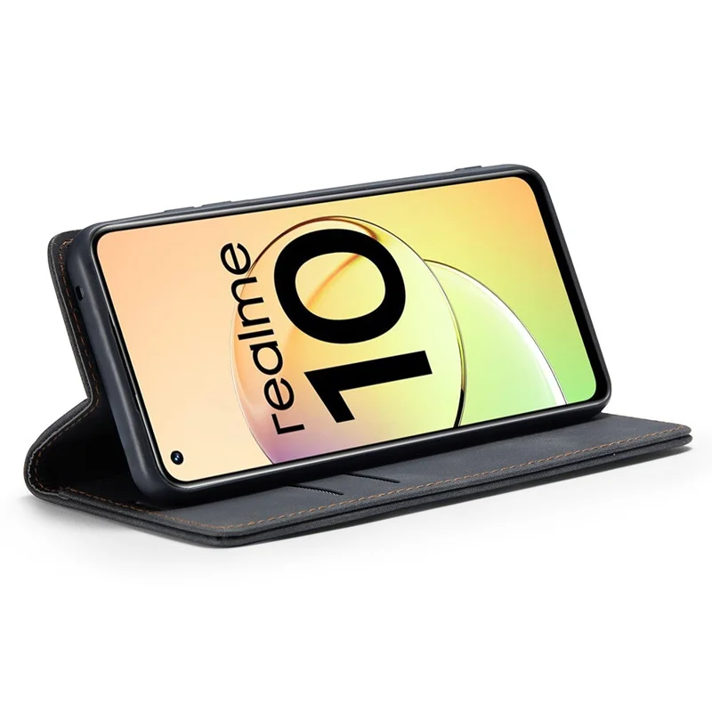 CASEME 013 Serie para Realme 10 4G Funda de billetera de piel sintética con soporte Flip Cell Phone Cover - Negro