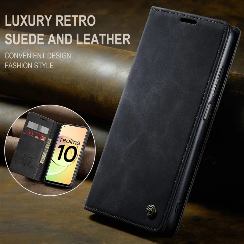 CASEME 013 Serie para Realme 10 4G Funda de billetera de piel sintética con soporte Flip Cell Phone Cover - Negro
