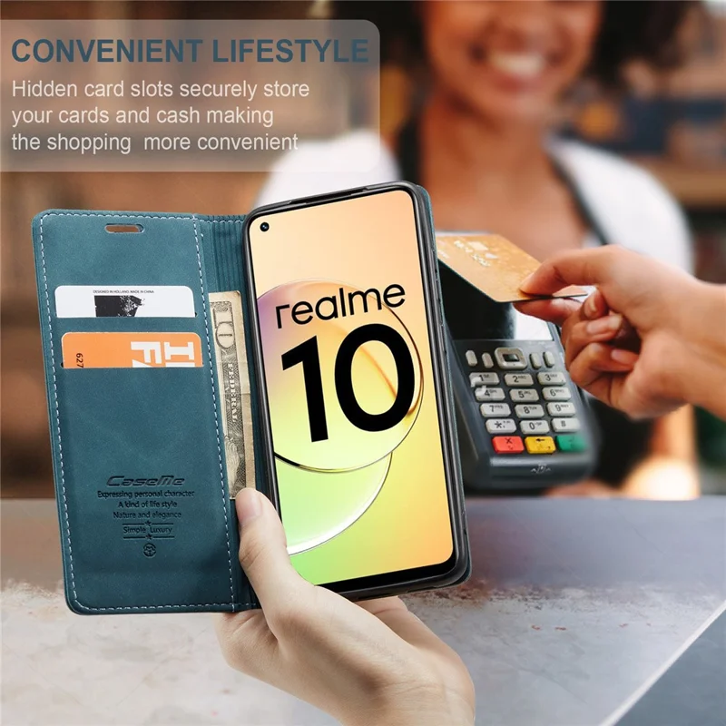 CASEME 013 Series For Realme 10 4G PU Leather Stand Wallet Case Flip Cell Phone Cover - Blue