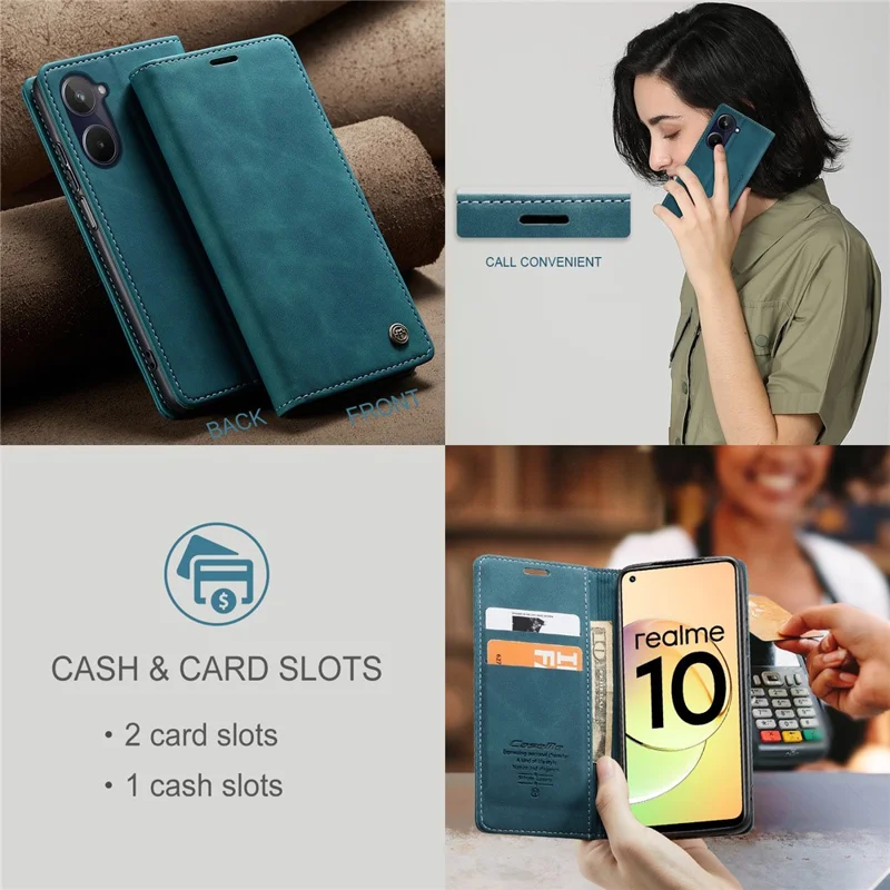 CASEME 013 Series For Realme 10 4G PU Leather Stand Wallet Case Flip Cell Phone Cover - Blue