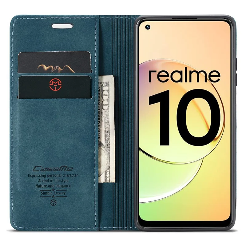 CASEME 013 Series For Realme 10 4G PU Leather Stand Wallet Case Flip Cell Phone Cover - Blue