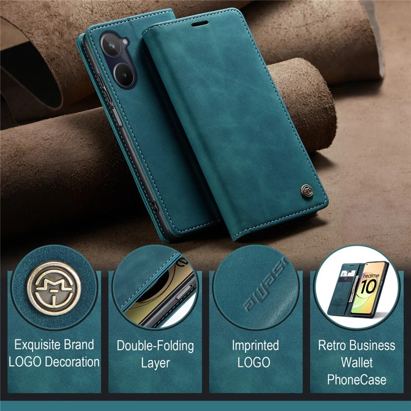 CASEME 013 Series For Realme 10 4G PU Leather Stand Wallet Case Flip Cell Phone Cover - Blue