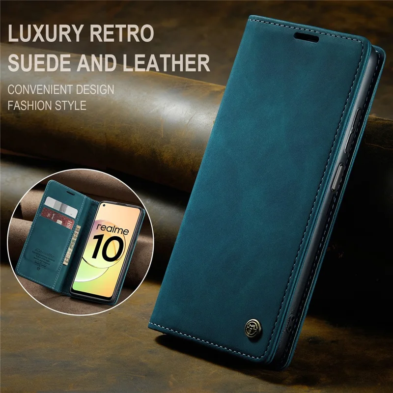 CASEME 013 Series For Realme 10 4G PU Leather Stand Wallet Case Flip Cell Phone Cover - Blue