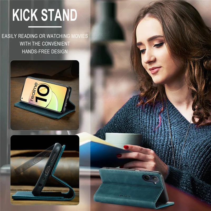 CASEME 013 Series For Realme 10 4G PU Leather Stand Wallet Case Flip Cell Phone Cover - Blue