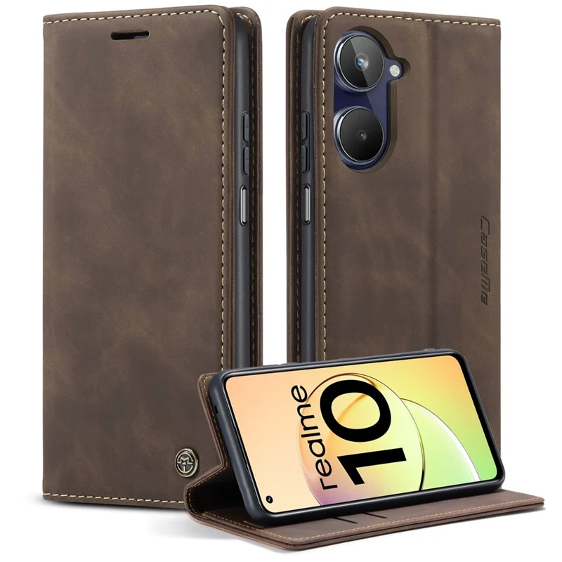 CASEME 013 Series For Realme 10 4G PU Leather Stand Wallet Case Flip Cell Phone Cover - Coffee