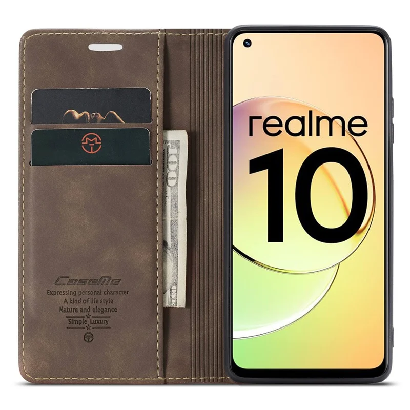 CASEME 013 Series For Realme 10 4G PU Leather Stand Wallet Case Flip Cell Phone Cover - Coffee