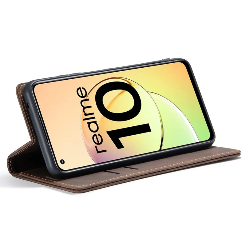 CASEME 013 Series For Realme 10 4G PU Leather Stand Wallet Case Flip Cell Phone Cover - Coffee