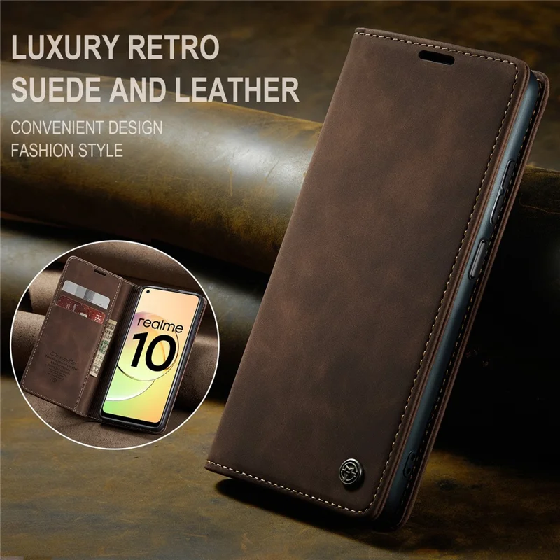 CASEME 013 Series For Realme 10 4G PU Leather Stand Wallet Case Flip Cell Phone Cover - Coffee