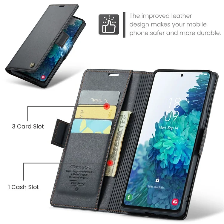 CASEME 023 Serie per Samsung Galaxy S20 FE / S20 FE 5G / S20 FE 2022 / S20 Lite Custodia in Pelle Portafoglio con Blocco RFID - Nero
