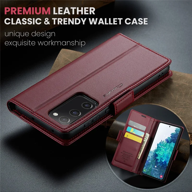 CASEME 023 Série pour Samsung Galaxy S20 FE / S20 FE 5G / S20 FE 2022 / S20 Lite Étui en cuir Portefeuille Couverture de blocage RFID - Rouge