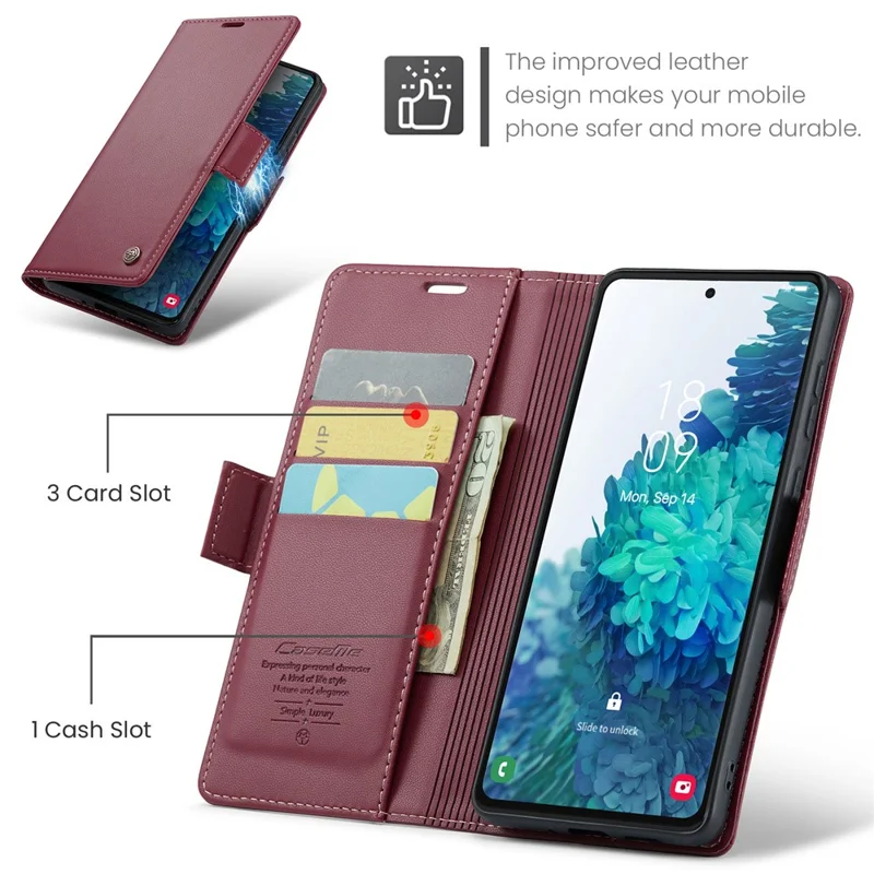 CASEME 023 Série pour Samsung Galaxy S20 FE / S20 FE 5G / S20 FE 2022 / S20 Lite Étui en cuir Portefeuille Couverture de blocage RFID - Rouge