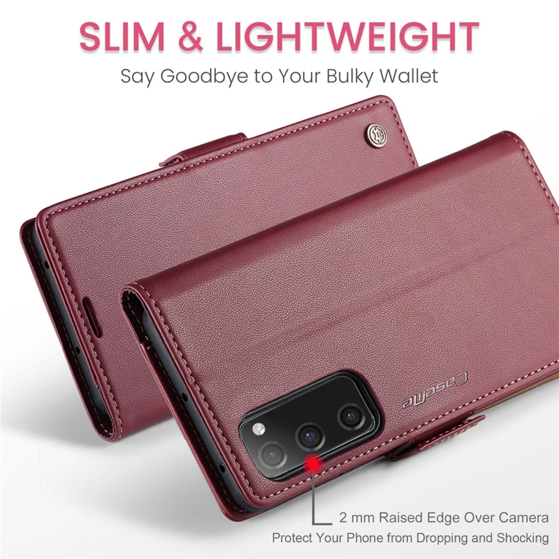 CASEME 023 Série pour Samsung Galaxy S20 FE / S20 FE 5G / S20 FE 2022 / S20 Lite Étui en cuir Portefeuille Couverture de blocage RFID - Rouge