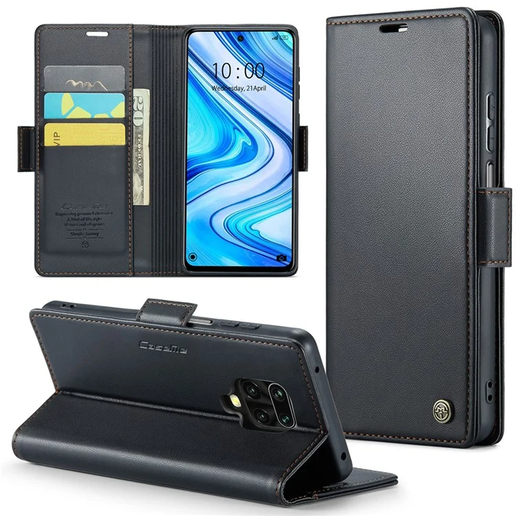 CASEME 023 Series for Xiaomi Redmi Note 9S 4G / Note 9 Pro 4G / Note 9 Pro Max Wallet Phone Case RFID Blocking Stand Leather Cover - Black