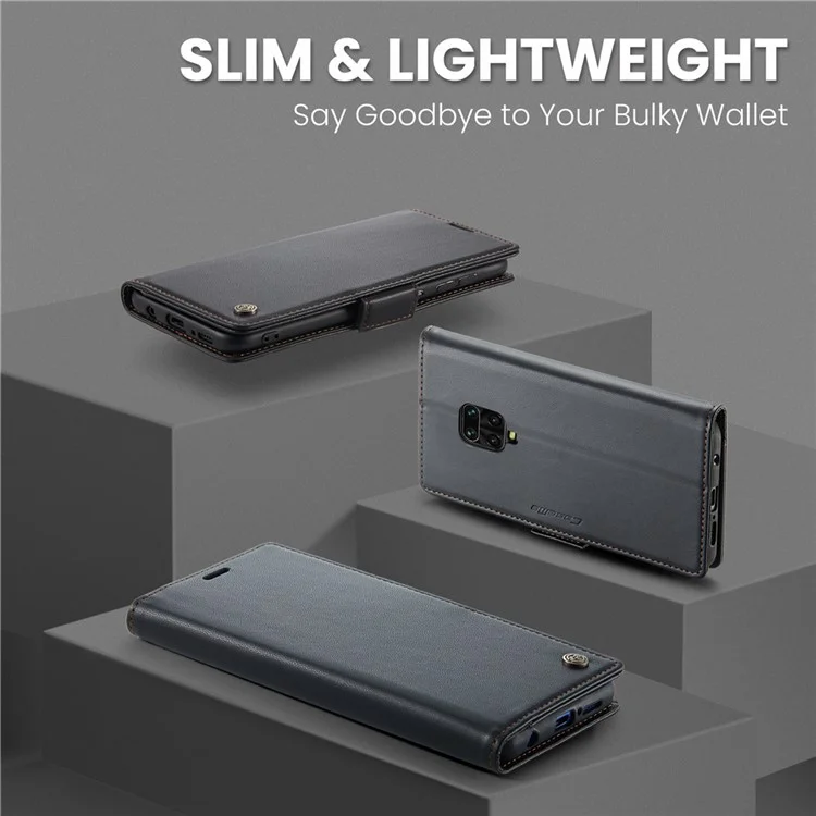 CASEME 023 Serie für Xiaomi Redmi Note 9S 4G / Note 9 Pro 4G / Note 9 Pro Max Brieftaschen-Handyhülle RFID-Blockierung Stativ Lederhülle - Schwarz
