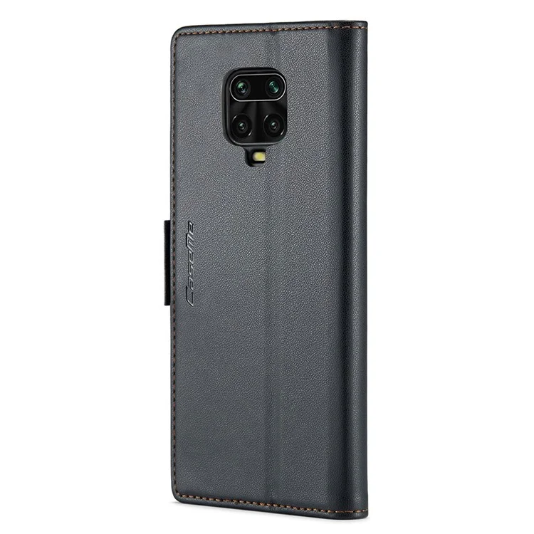 CASEME 023 Serie für Xiaomi Redmi Note 9S 4G / Note 9 Pro 4G / Note 9 Pro Max Brieftaschen-Handyhülle RFID-Blockierung Stativ Lederhülle - Schwarz