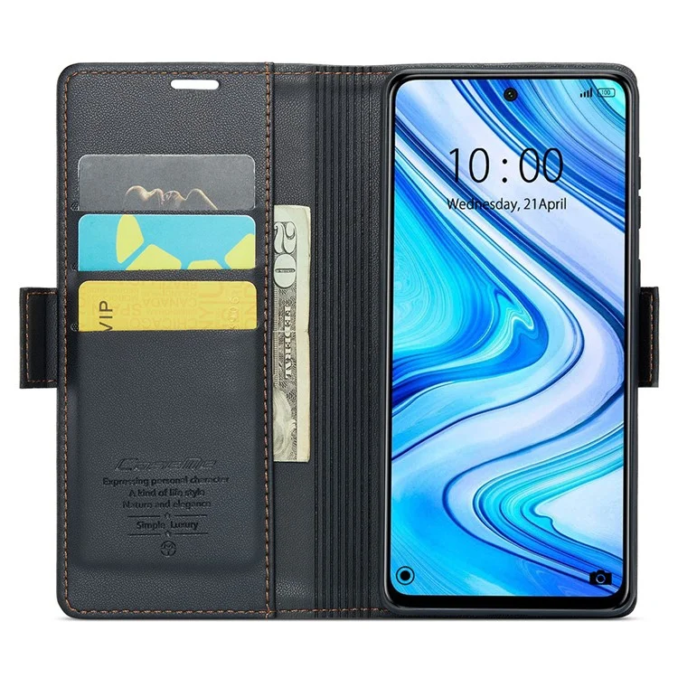 CASEME 023 Series for Xiaomi Redmi Note 9S 4G / Note 9 Pro 4G / Note 9 Pro Max Wallet Phone Case RFID Blocking Stand Leather Cover - Black