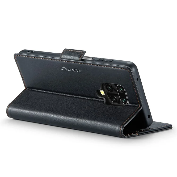 CASEME 023 Serie für Xiaomi Redmi Note 9S 4G / Note 9 Pro 4G / Note 9 Pro Max Brieftaschen-Handyhülle RFID-Blockierung Stativ Lederhülle - Schwarz
