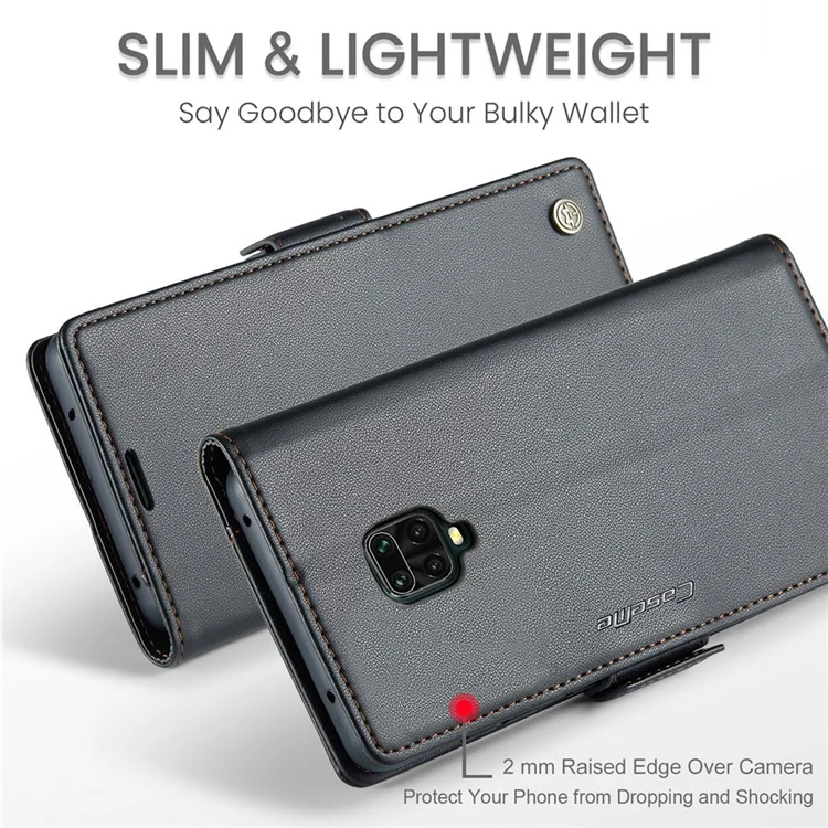 CASEME 023 Serie für Xiaomi Redmi Note 9S 4G / Note 9 Pro 4G / Note 9 Pro Max Brieftaschen-Handyhülle RFID-Blockierung Stativ Lederhülle - Schwarz