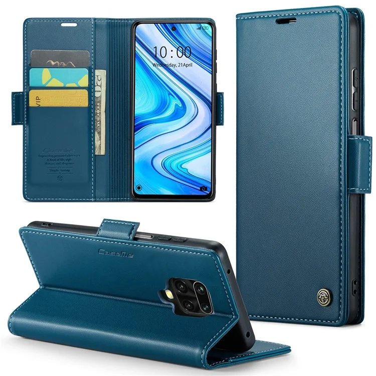 For Xiaomi Redmi Note 9S 4G / Note 9 Pro 4G / Note 9 Pro Max Leather Case CASEME 023 RFID Blocking 3 Card Slot Mobile Cover - Blue