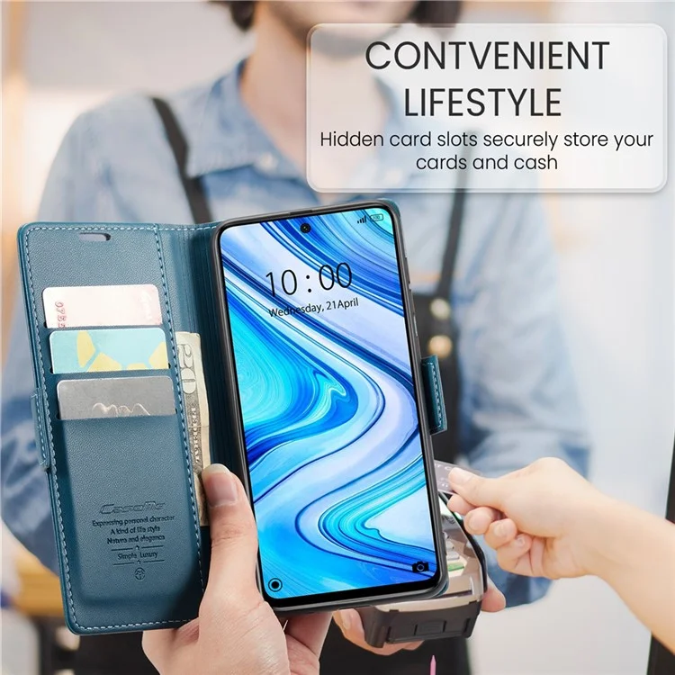 For Xiaomi Redmi Note 9S 4G / Note 9 Pro 4G / Note 9 Pro Max Leather Case CASEME 023 RFID Blocking 3 Card Slot Mobile Cover - Blue