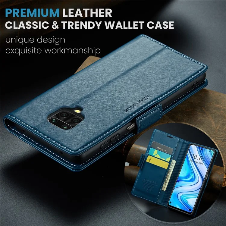 For Xiaomi Redmi Note 9S 4G / Note 9 Pro 4G / Note 9 Pro Max Leather Case CASEME 023 RFID Blocking 3 Card Slot Mobile Cover - Blue