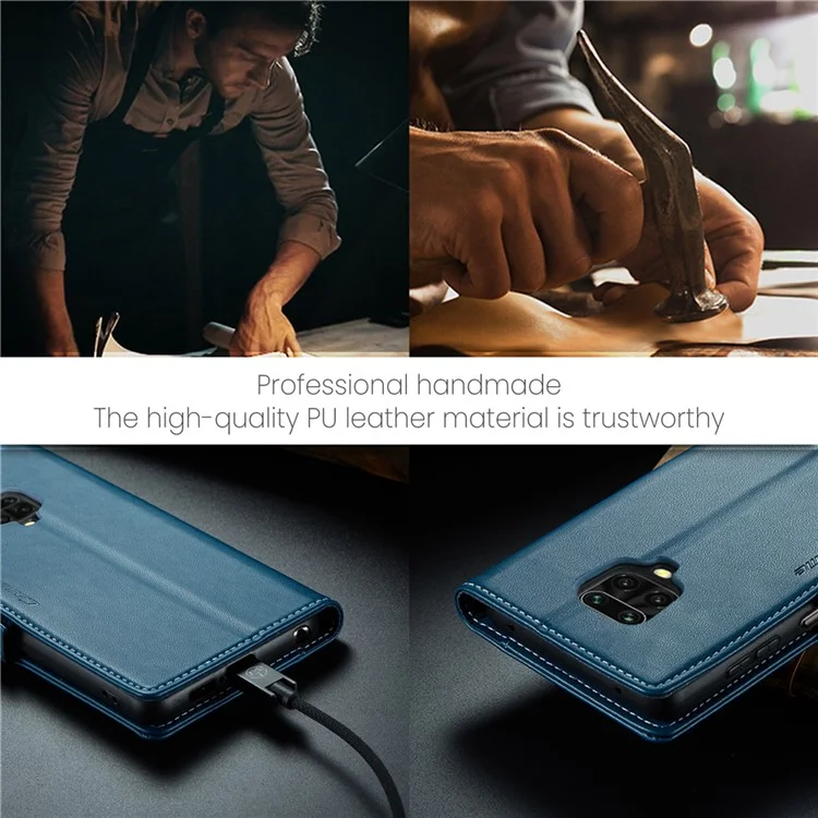 For Xiaomi Redmi Note 9S 4G / Note 9 Pro 4G / Note 9 Pro Max Leather Case CASEME 023 RFID Blocking 3 Card Slot Mobile Cover - Blue