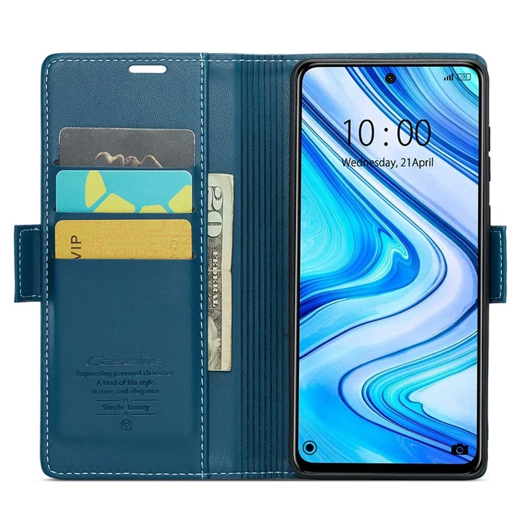 For Xiaomi Redmi Note 9S 4G / Note 9 Pro 4G / Note 9 Pro Max Leather Case CASEME 023 RFID Blocking 3 Card Slot Mobile Cover - Blue