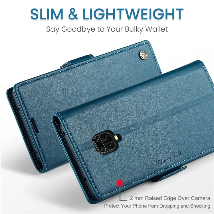 For Xiaomi Redmi Note 9S 4G / Note 9 Pro 4G / Note 9 Pro Max Leather Case CASEME 023 RFID Blocking 3 Card Slot Mobile Cover - Blue