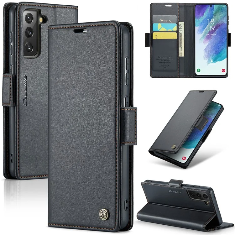 CASEME 023 Serie per Samsung Galaxy S21 FE 5G Custodia Portafoglio in Pelle PU con Copertura Telefonica RFID Blocking Stand - Nero