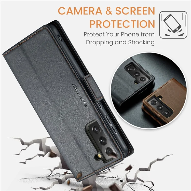 CASEME 023 Serie per Samsung Galaxy S21 FE 5G Custodia Portafoglio in Pelle PU con Copertura Telefonica RFID Blocking Stand - Nero