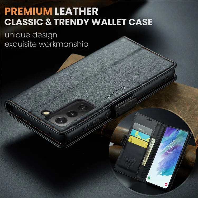 CASEME 023 Serie per Samsung Galaxy S21 FE 5G Custodia Portafoglio in Pelle PU con Copertura Telefonica RFID Blocking Stand - Nero