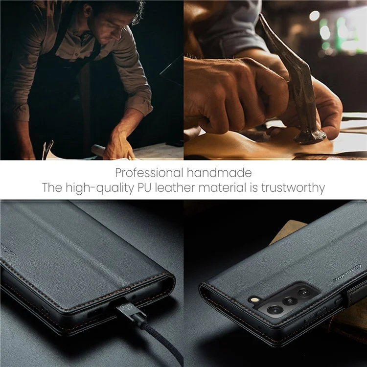 CASEME 023 Serie per Samsung Galaxy S21 FE 5G Custodia Portafoglio in Pelle PU con Copertura Telefonica RFID Blocking Stand - Nero