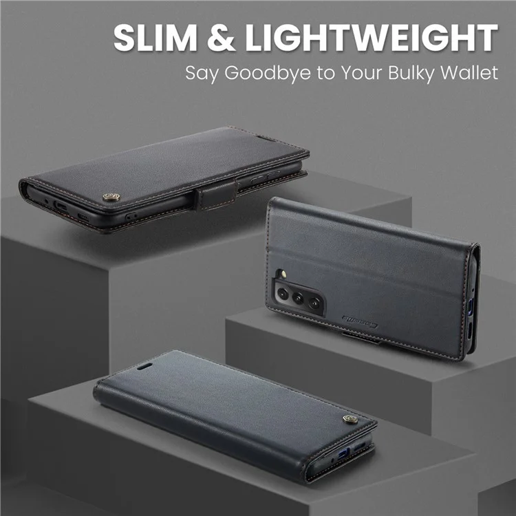 CASEME 023 Serie per Samsung Galaxy S21 FE 5G Custodia Portafoglio in Pelle PU con Copertura Telefonica RFID Blocking Stand - Nero