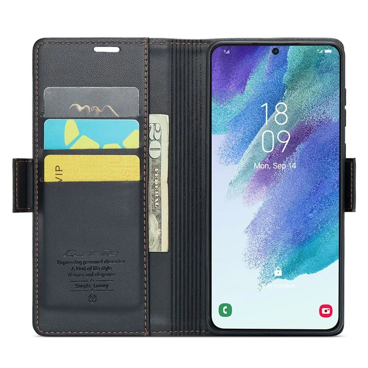 CASEME 023 Serie per Samsung Galaxy S21 FE 5G Custodia Portafoglio in Pelle PU con Copertura Telefonica RFID Blocking Stand - Nero