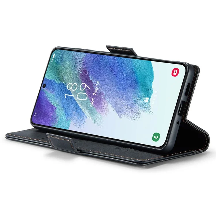 CASEME 023 Serie per Samsung Galaxy S21 FE 5G Custodia Portafoglio in Pelle PU con Copertura Telefonica RFID Blocking Stand - Nero