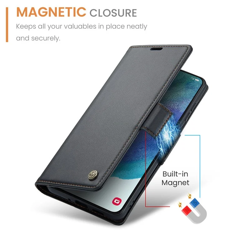 CASEME 023 Serie per Samsung Galaxy S21 FE 5G Custodia Portafoglio in Pelle PU con Copertura Telefonica RFID Blocking Stand - Nero