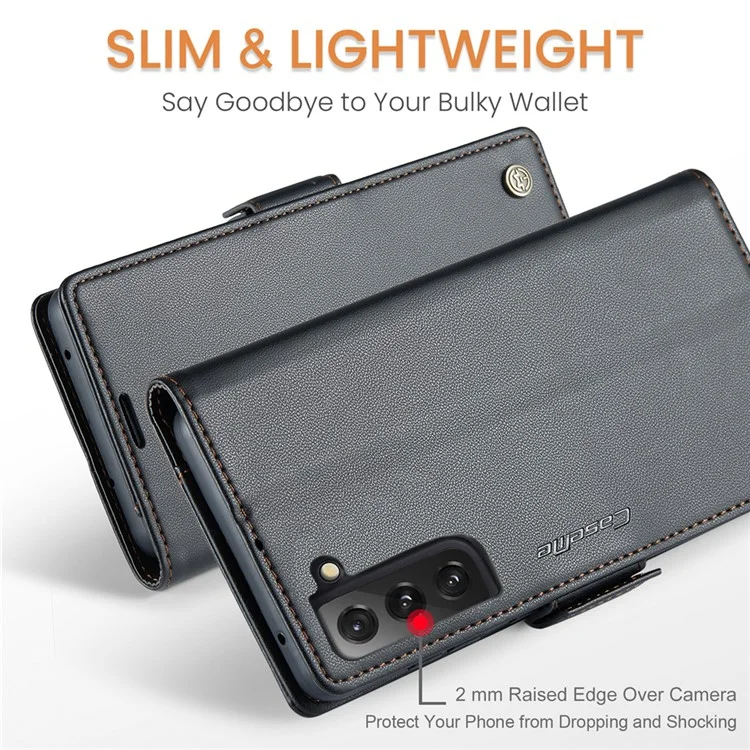CASEME 023 Serie per Samsung Galaxy S21 FE 5G Custodia Portafoglio in Pelle PU con Copertura Telefonica RFID Blocking Stand - Nero