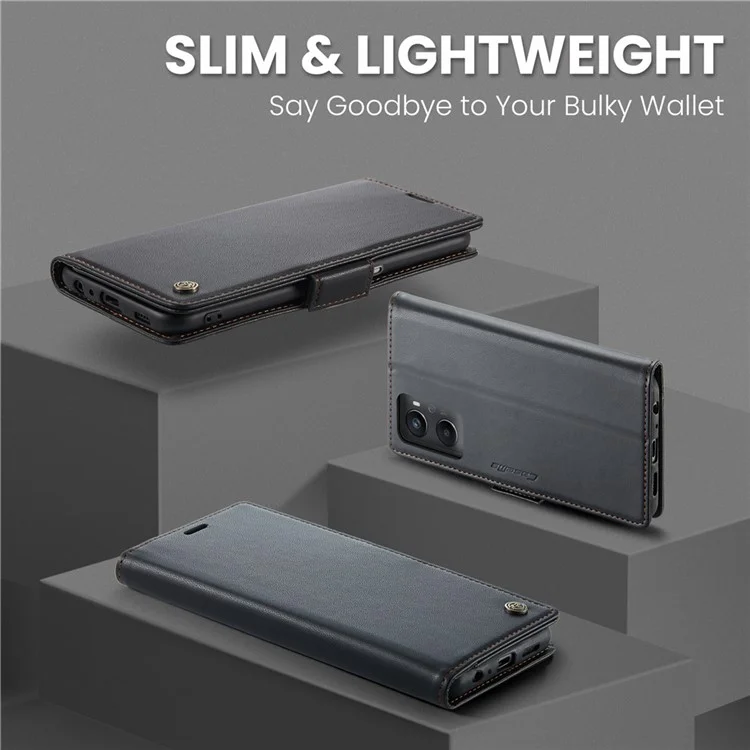 CASEME 023 Серия для Oppo A96 4G / A36 / A76 / K10 4G / Realme 9i 4G RFID Блокирующий кожаный чехол-кошелек с подставкой для телефона - Черный