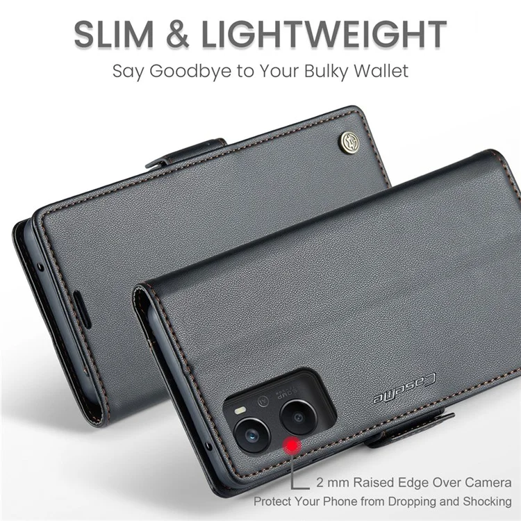 CASEME 023 Серия для Oppo A96 4G / A36 / A76 / K10 4G / Realme 9i 4G RFID Блокирующий кожаный чехол-кошелек с подставкой для телефона - Черный