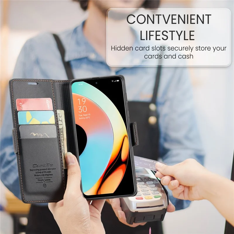 CASEME 023 Série Étui de Support pour Téléphone pour Realme 10 Pro 5G Bloquage RFID Portefeuille Housse en Cuir PU - Noir