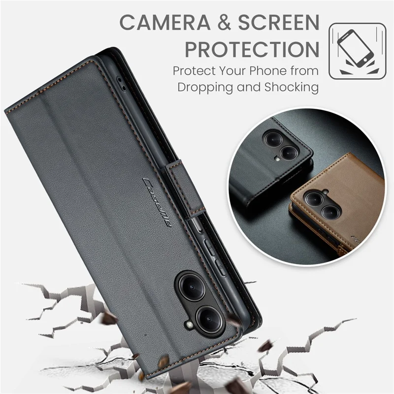 CASEME 023 Série Étui de Support pour Téléphone pour Realme 10 Pro 5G Bloquage RFID Portefeuille Housse en Cuir PU - Noir