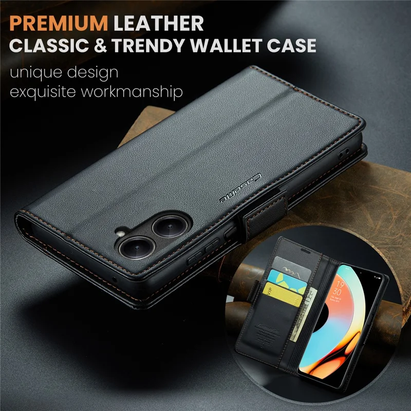 CASEME 023 Série Étui de Support pour Téléphone pour Realme 10 Pro 5G Bloquage RFID Portefeuille Housse en Cuir PU - Noir