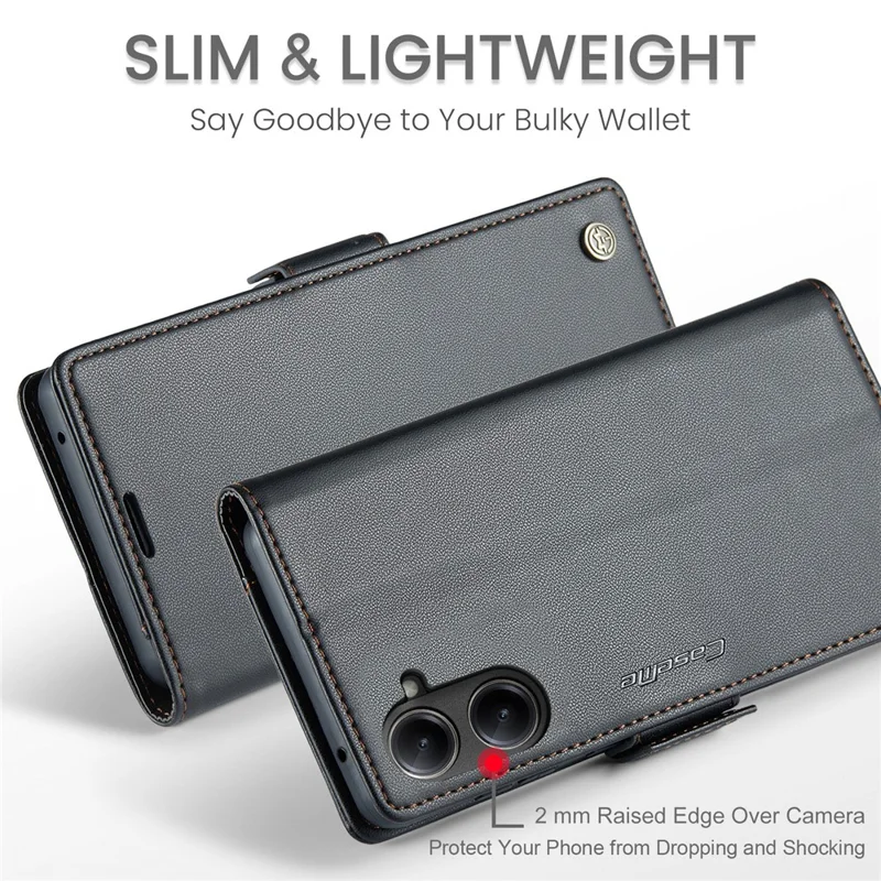 CASEME 023 Série Étui de Support pour Téléphone pour Realme 10 Pro 5G Bloquage RFID Portefeuille Housse en Cuir PU - Noir