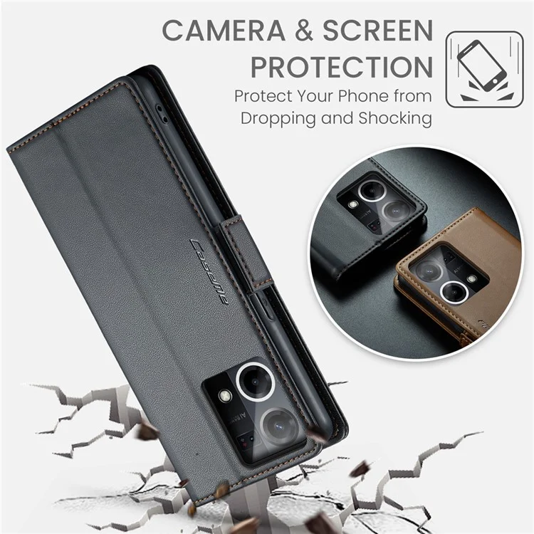 CASEME 023 Series для Oppo Reno7 4G / Reno8 4G / F21 Pro 4G RFID-блокирующий чехол-кошелек из кожи - черный