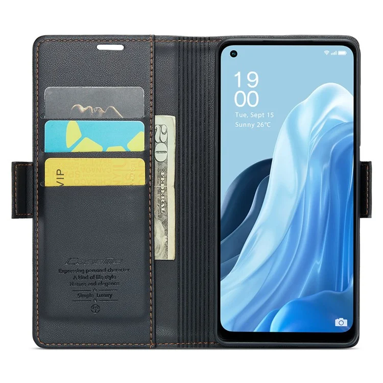 CASEME 023 Series для Oppo Reno7 4G / Reno8 4G / F21 Pro 4G RFID-блокирующий чехол-кошелек из кожи - черный