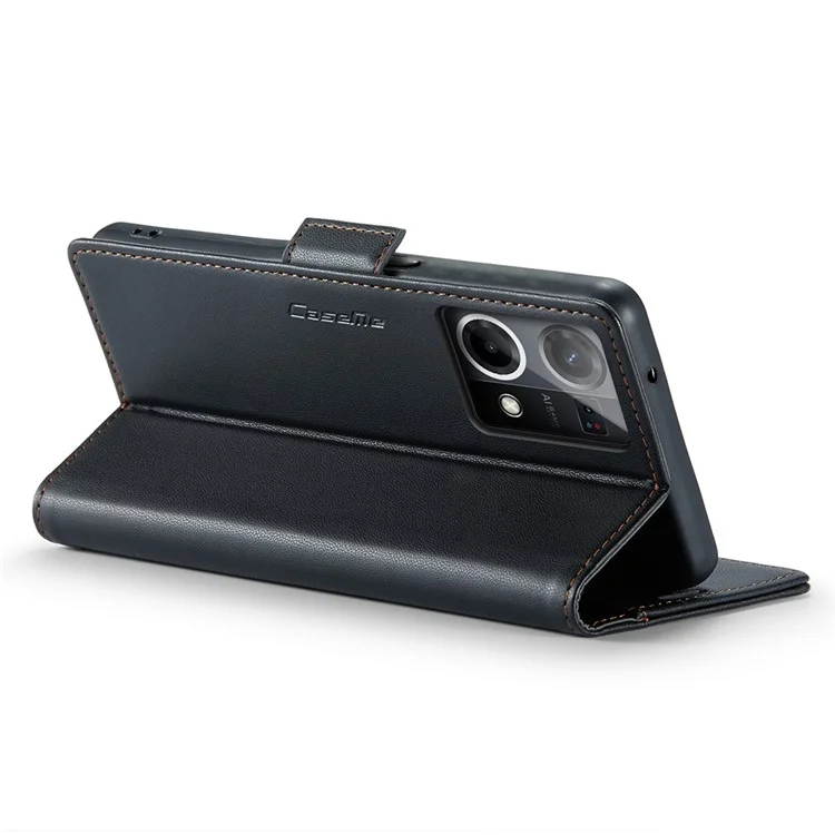 CASEME 023 Series для Oppo Reno7 4G / Reno8 4G / F21 Pro 4G RFID-блокирующий чехол-кошелек из кожи - черный