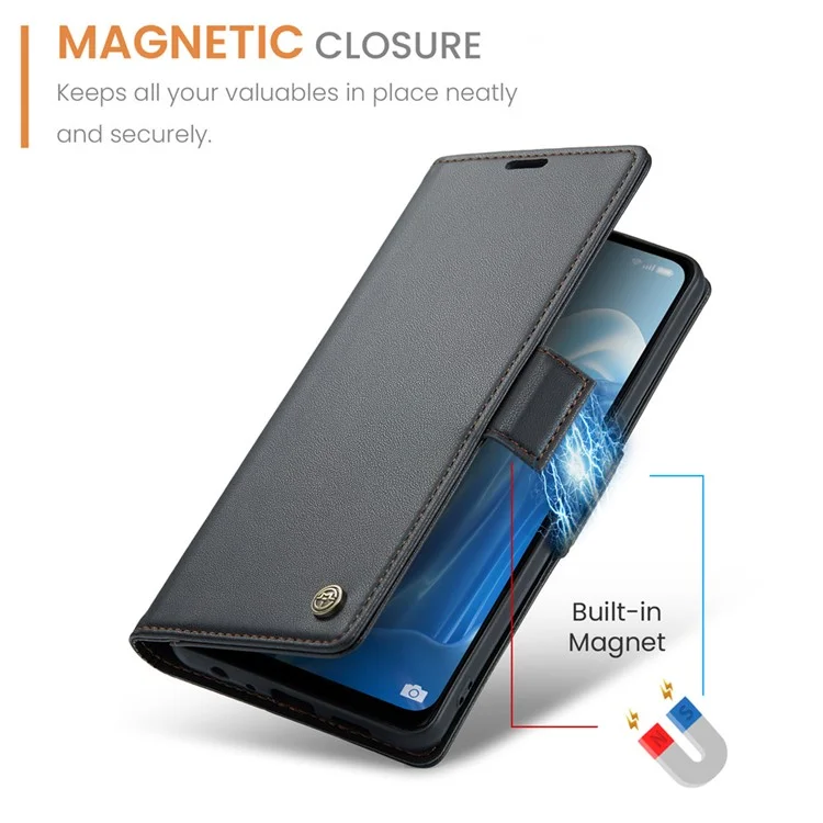 CASEME 023 Series для Oppo Reno7 4G / Reno8 4G / F21 Pro 4G RFID-блокирующий чехол-кошелек из кожи - черный